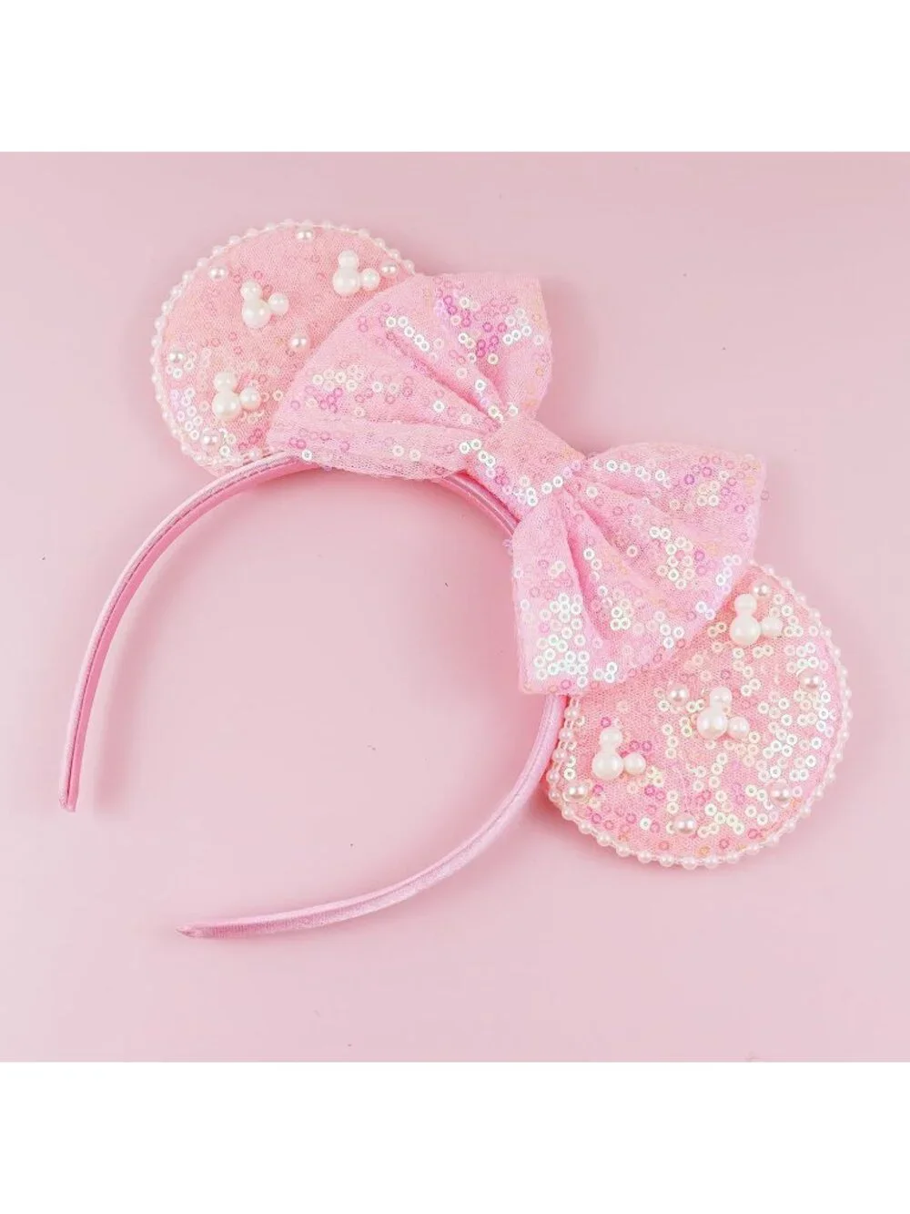 Women Pink Polyester Velvet Mickey Mouse Halloween Costume Headband